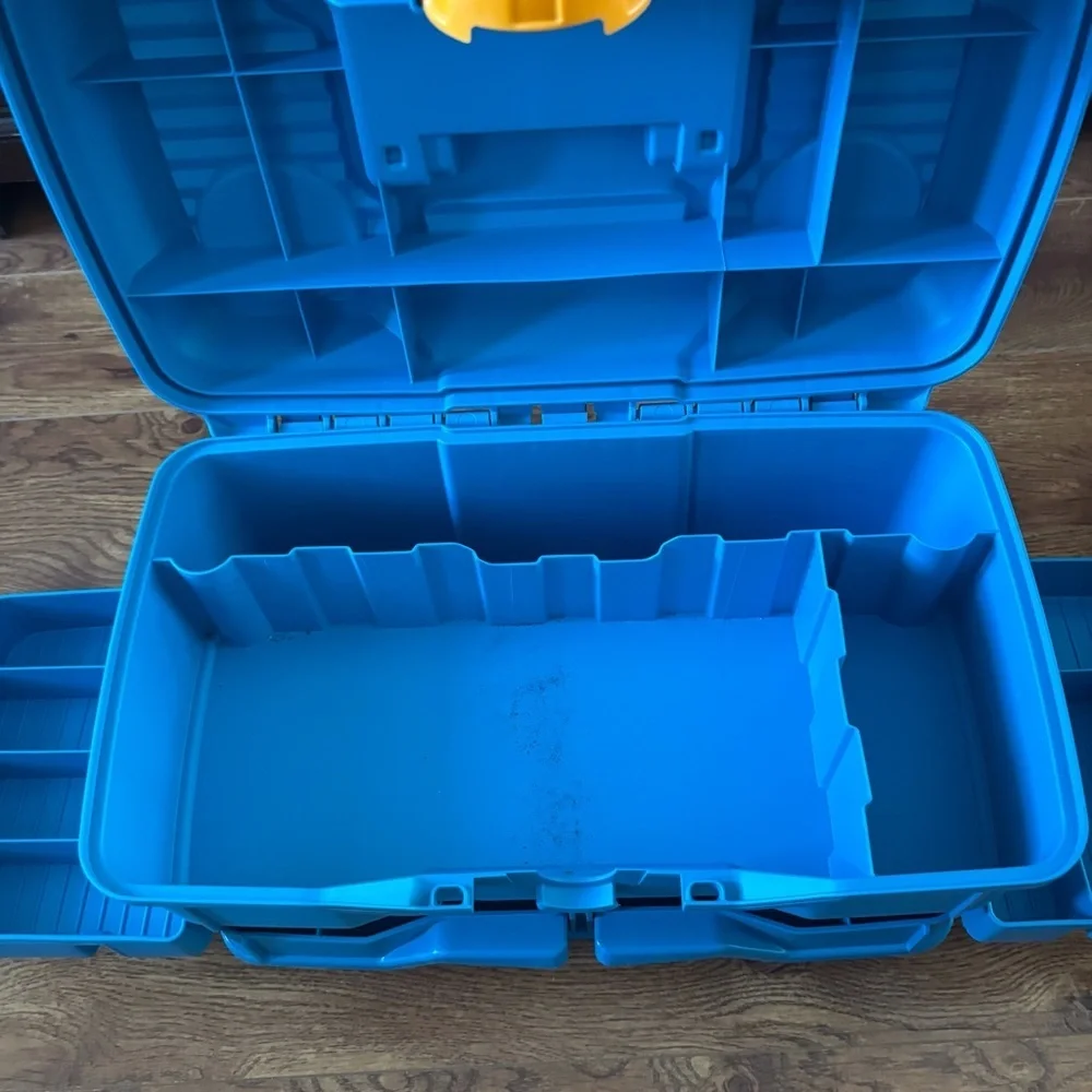 Blue Portable Tool Organizer with Yellow Latch and Handle, craft, Tackle box